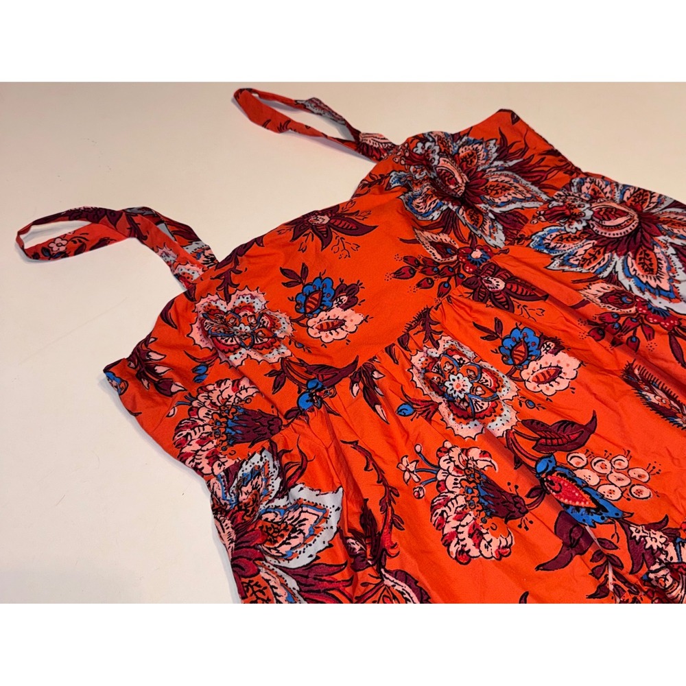 Rhode x Target Red Orange Floral Cotton Tiered Maxi Dress Smocked Pockets Large